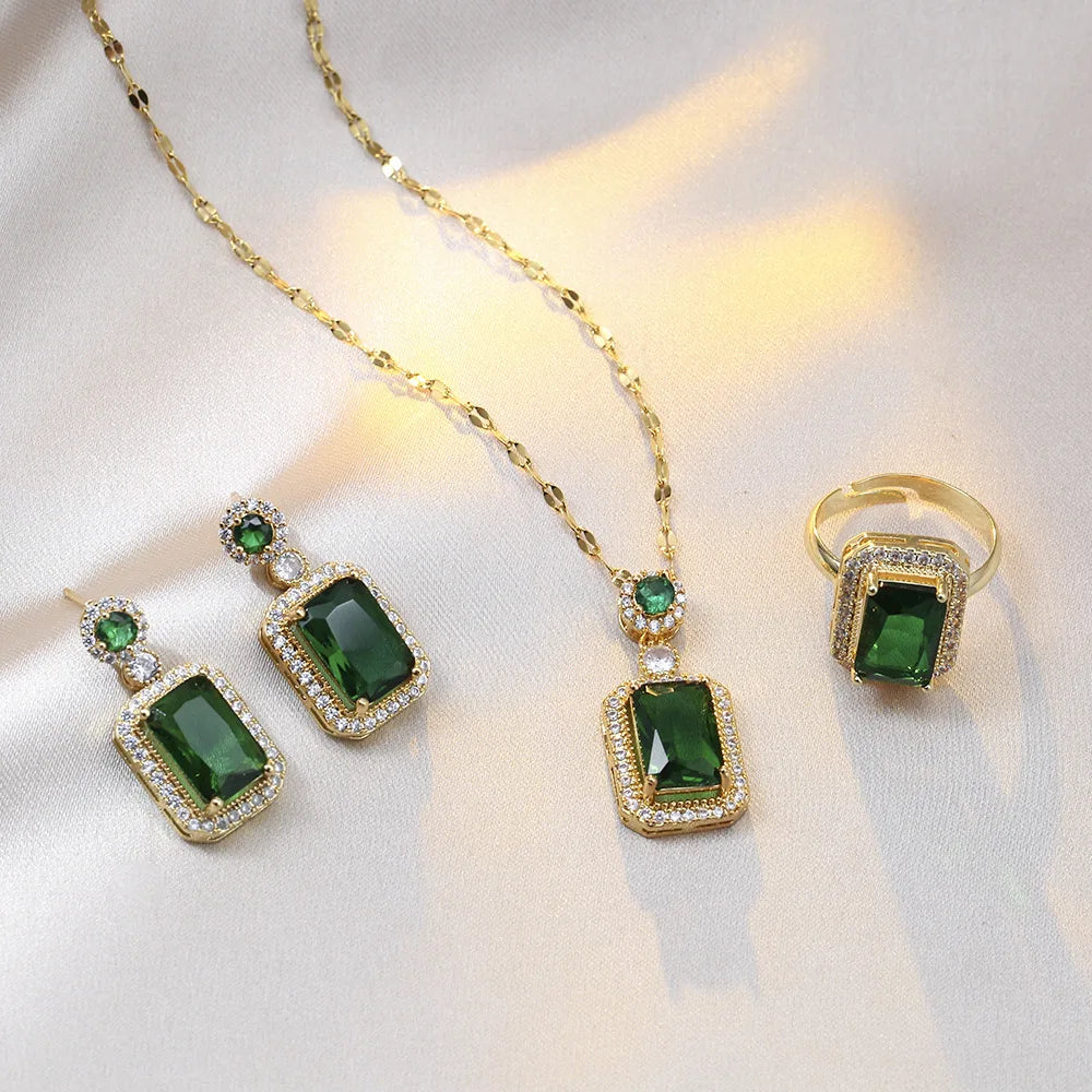 Ensemble de 4 pièces exquis collier, boucles d'oreilles, bague, bijoux à breloques pour femmes, cadeaux de mariée tendance