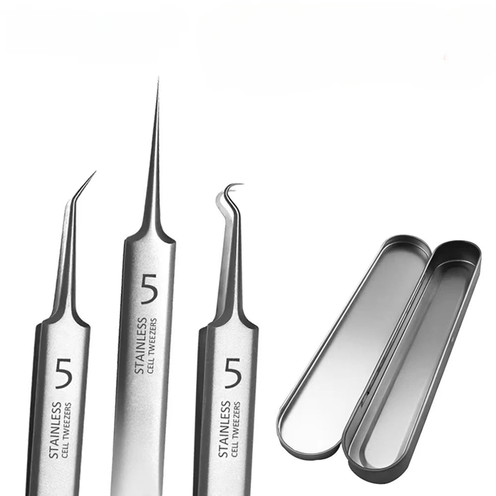 Ensemble d'outils pour éliminer les points noirs en acier inoxydable (1, 3 ou 8 pièces) : pince à points noirs, pince à épiler, outil pour éliminer les points noirs et l'acné