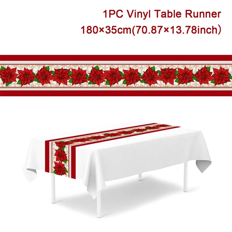 Chemin de table de Noël en tissu, décoration de table pour la maison, nappe 2024, ornement de Noël, cadeau du Nouvel An 2025