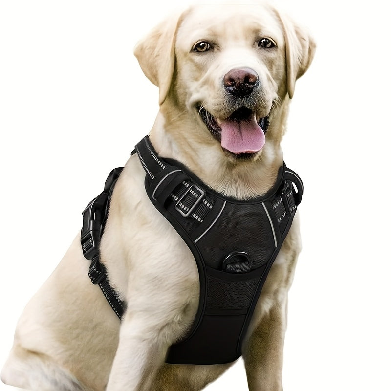 Harnais pour chien avec 2 attaches pour laisse, gilet rembourré, réfléchissant et antidérapant en tissu Oxford, poignée de contrôle facile, convient aux chiens de toutes tailles, protection ajustable, sans piles.