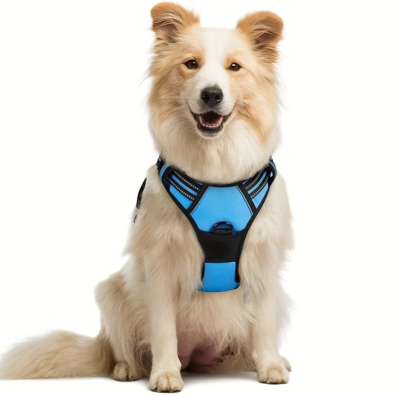 Harnais pour chien avec 2 attaches pour laisse, gilet rembourré, réfléchissant et antidérapant en tissu Oxford, poignée de contrôle facile, convient aux chiens de toutes tailles, protection ajustable, sans piles.