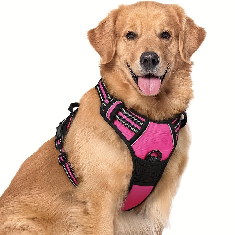 Harnais pour chien avec 2 attaches pour laisse, gilet rembourré, réfléchissant et antidérapant en tissu Oxford, poignée de contrôle facile, convient aux chiens de toutes tailles, protection ajustable, sans piles.