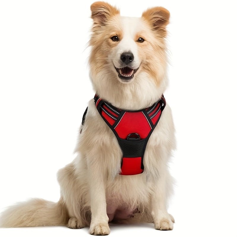 Harnais pour chien avec 2 attaches pour laisse, gilet rembourré, réfléchissant et antidérapant en tissu Oxford, poignée de contrôle facile, convient aux chiens de toutes tailles, protection ajustable, sans piles.