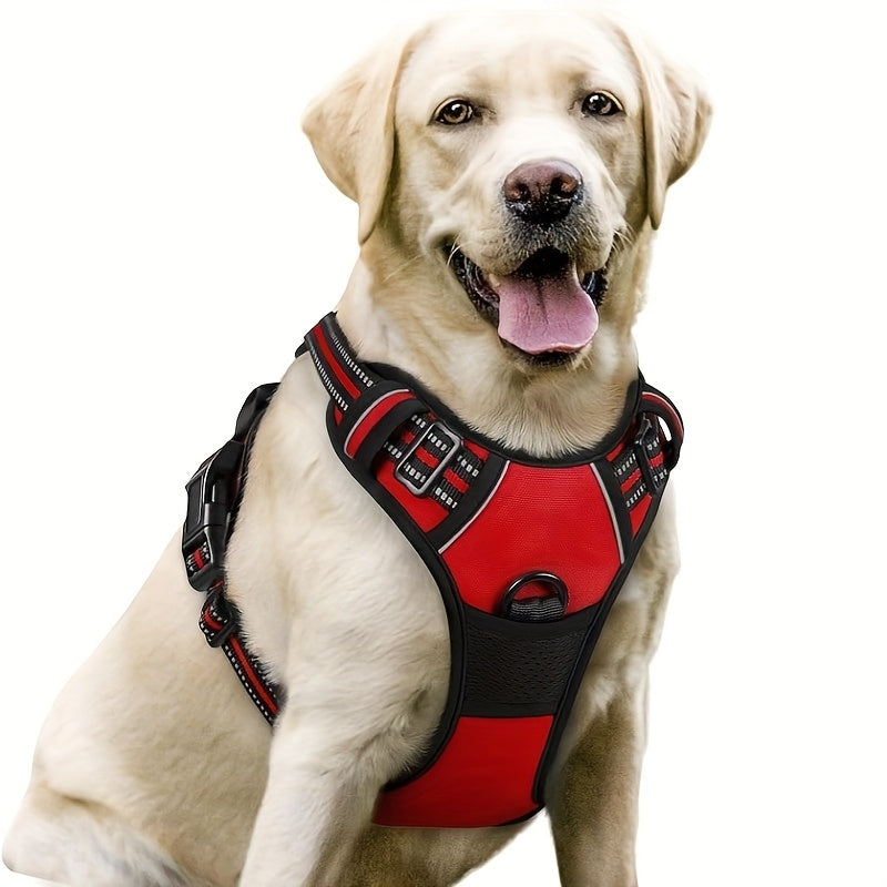 Harnais pour chien avec 2 attaches pour laisse, gilet rembourré, réfléchissant et antidérapant en tissu Oxford, poignée de contrôle facile, convient aux chiens de toutes tailles, protection ajustable, sans piles.