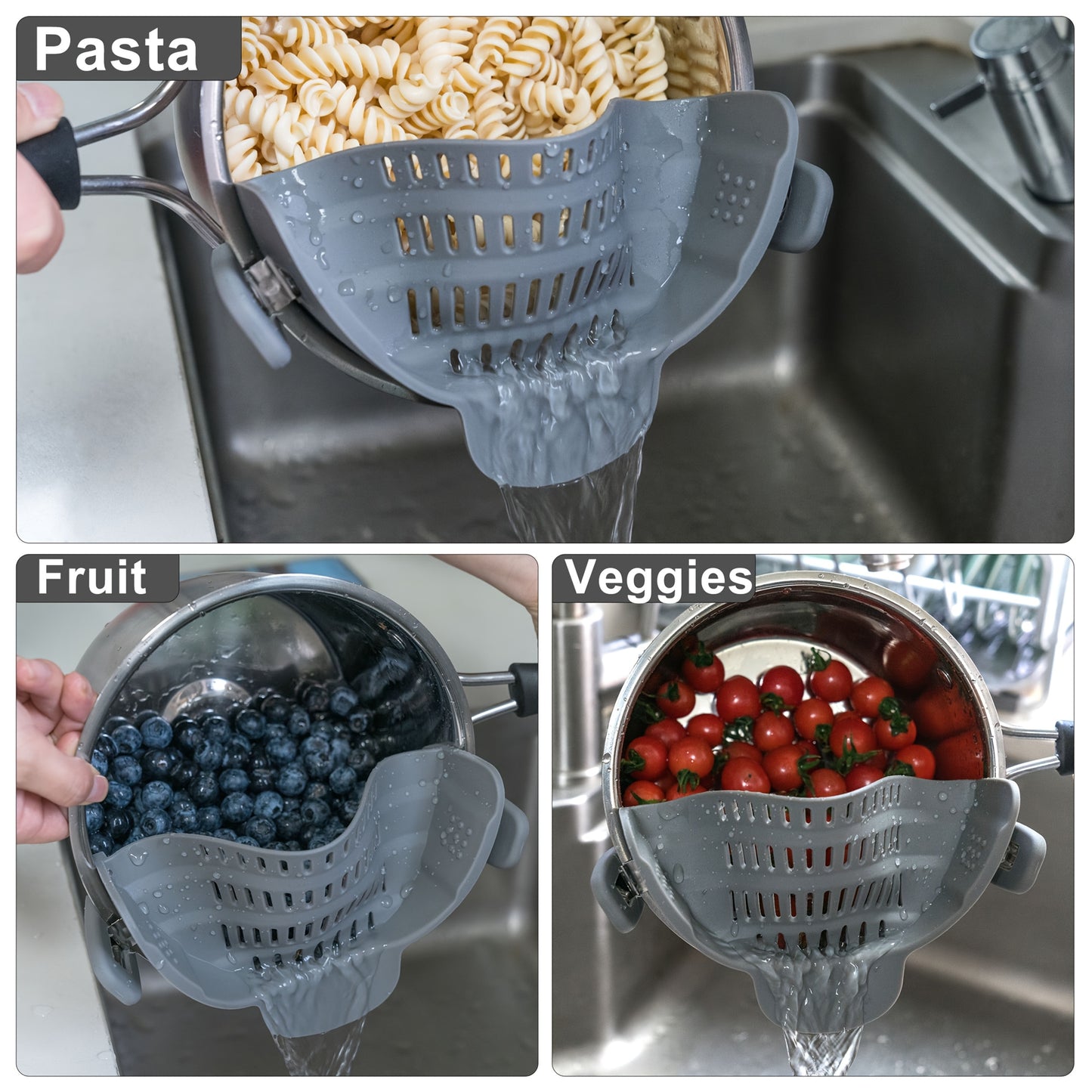 1pc ABERZEY Clip-On Strainer for Pots & Pans - Durable Plastic Kitchen Colander for Pasta, Meat, Vegetables, Fruits - Easy Drainage & Compact Design, Strainer for Pasta, Vegetable Preparation, Modern Kitchenware, Efficient Dr