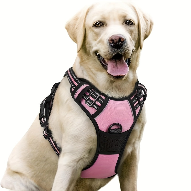 Harnais pour chien avec 2 attaches pour laisse, gilet rembourré, réfléchissant et antidérapant en tissu Oxford, poignée de contrôle facile, convient aux chiens de toutes tailles, protection ajustable, sans piles.
