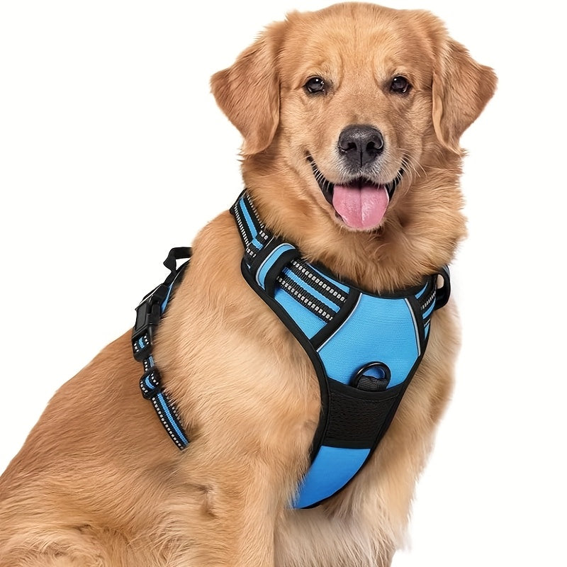 Harnais pour chien avec 2 attaches pour laisse, gilet rembourré, réfléchissant et antidérapant en tissu Oxford, poignée de contrôle facile, convient aux chiens de toutes tailles, protection ajustable, sans piles.