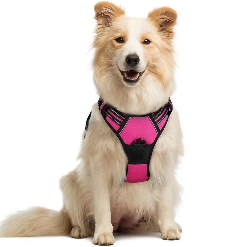 Harnais pour chien avec 2 attaches pour laisse, gilet rembourré, réfléchissant et antidérapant en tissu Oxford, poignée de contrôle facile, convient aux chiens de toutes tailles, protection ajustable, sans piles.