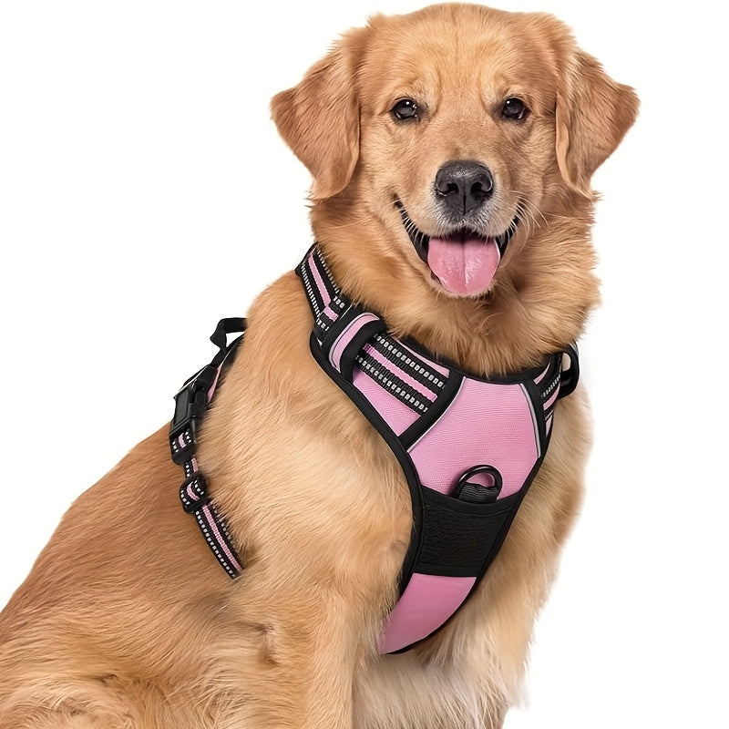 Harnais pour chien avec 2 attaches pour laisse, gilet rembourré, réfléchissant et antidérapant en tissu Oxford, poignée de contrôle facile, convient aux chiens de toutes tailles, protection ajustable, sans piles.