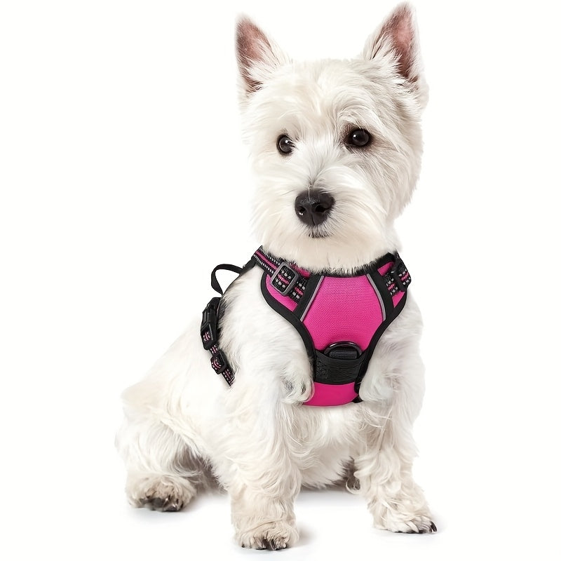 Harnais pour chien avec 2 attaches pour laisse, gilet rembourré, réfléchissant et antidérapant en tissu Oxford, poignée de contrôle facile, convient aux chiens de toutes tailles, protection ajustable, sans piles.