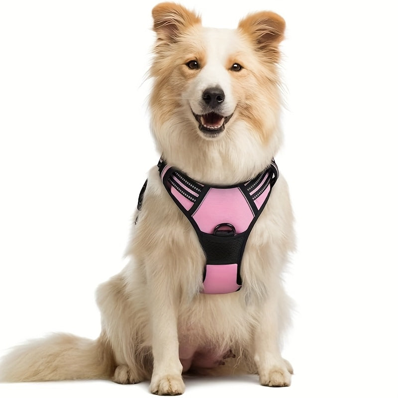 Harnais pour chien avec 2 attaches pour laisse, gilet rembourré, réfléchissant et antidérapant en tissu Oxford, poignée de contrôle facile, convient aux chiens de toutes tailles, protection ajustable, sans piles.